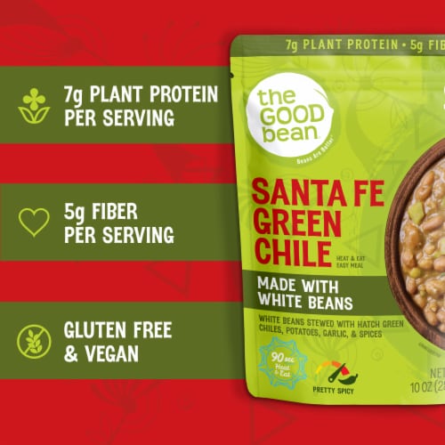 The Good Bean Heat and Eat Santa Fe Green Chili 10 oz Pouch Perspective: left
