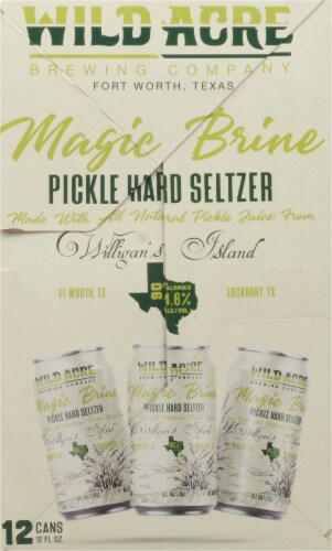 Wild Acre Brewing Co. Magic Brine Pickle Hard Seltzer Perspective: left