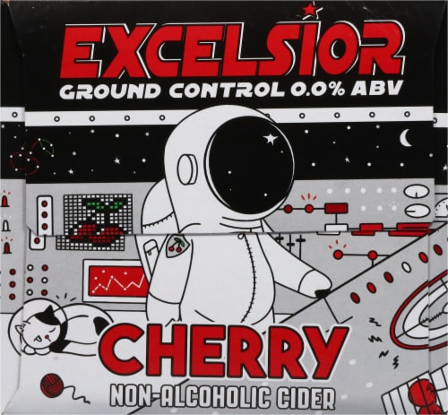Schilling Excelsior Ground Control 0.0 % ABV Cherry Non-Alcoholic Cider Perspective: left