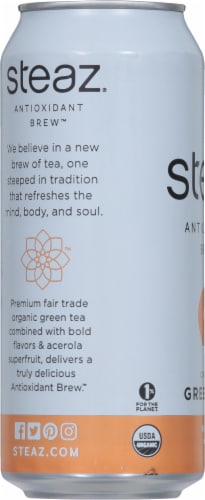 Steaz® Organic Iced Peach Green Tea Perspective: left