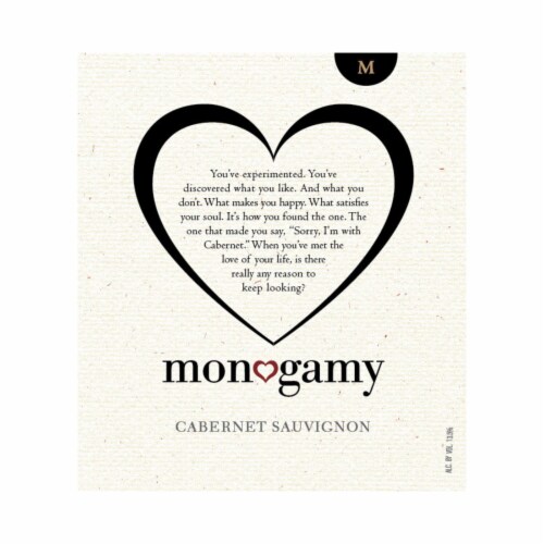Monogamy Cabernet Sauvignon California Red Wine Perspective: left
