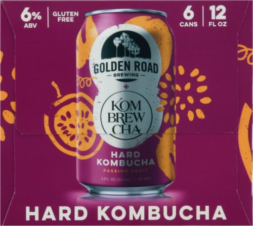 Golden Road Brewing Kombrewcha Passion Fruit Hard Kombucha Perspective: left