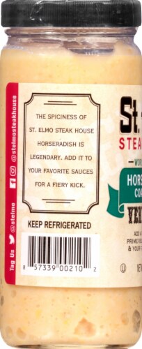 St. Elmo Steak House Very Spicy Coarse-Cut Horseradish Perspective: left