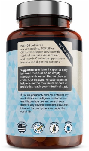 Vitamin Bounty Pro-100 Raw Probiotic Capsules Perspective: left
