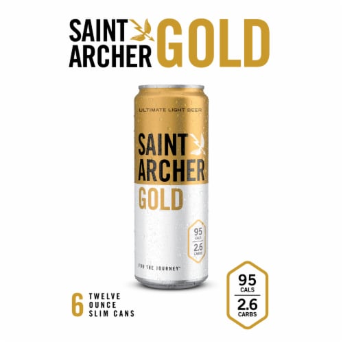 Saint Archer Brewing Company Gold Light Lager Beer Perspective: left