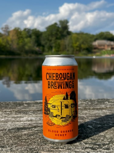 Cheboygan Brewing Blood Orange Honey Beer Cans Perspective: left