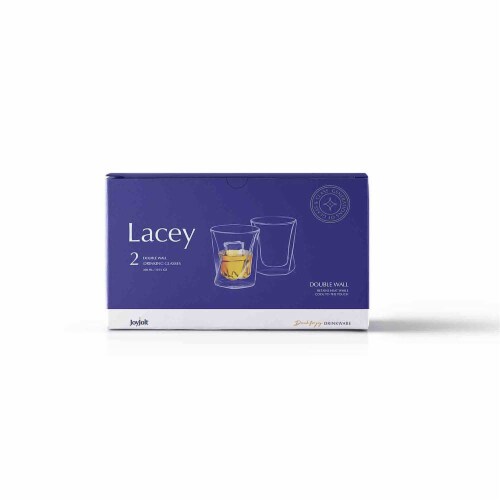 Lacey Double Wall Double Old Fashion Whiskey Glasses - 10 oz - Set of 2 ...