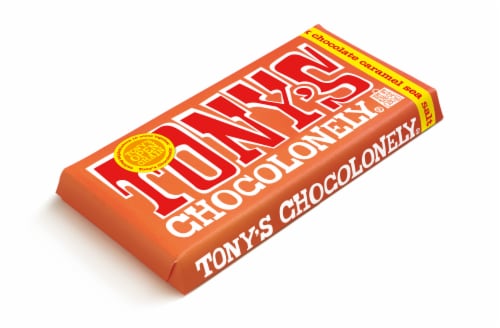 Tony's Chocolonely® Caramel Sea Salt Milk Chocolate Bar Perspective: left