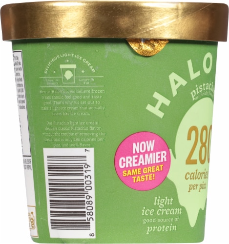 Halo Top Pistachio Light Ice Cream Pint Perspective: left