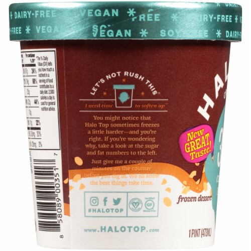 Halo Top Dairy-Free & Soy-Free Vegan Candy Bar Frozen Dessert Perspective: left