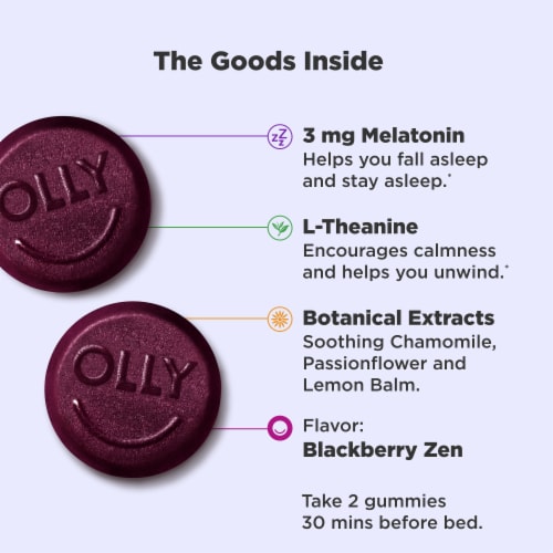OLLY Sleep Blackberry Flavor Gummy Supplement Melatonin 3mg Perspective: left