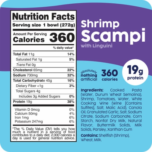 Scott & Jon's Shrimp Scampi with Linguini Frozen Meal Perspective: left