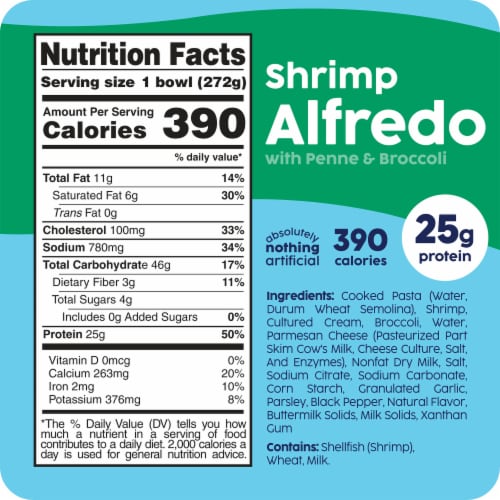 Scott & Jon's Shrimp Alfredo with Penne Frozen Meal Perspective: left