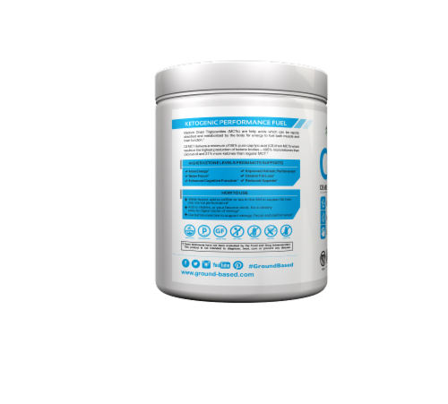 Ground-Based Nutrition C8 MCT Hazelnut Supercharged MCT Oil Powder Perspective: left