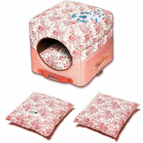 Touchdog Floral-Galore Convertible and Reversible Squared 2-in-1 Collapsible Dog House Bed Perspective: left