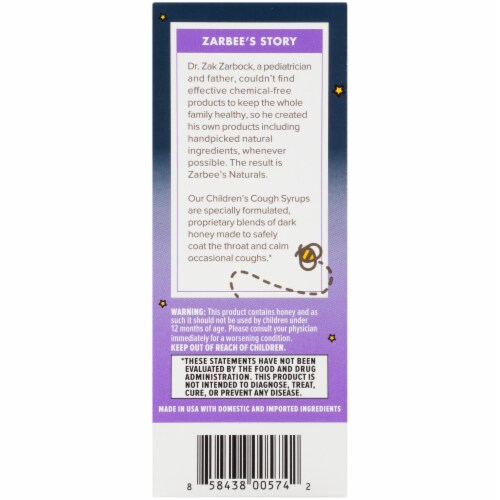 Zarbee's® Naturals Children's Nighttime Berry Flavor Cough Syrup + Immune Dietary Supplement Perspective: left