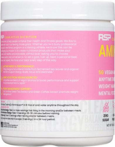 RSP Pink Lemonade Flavor Amino Lean® Powder Perspective: left