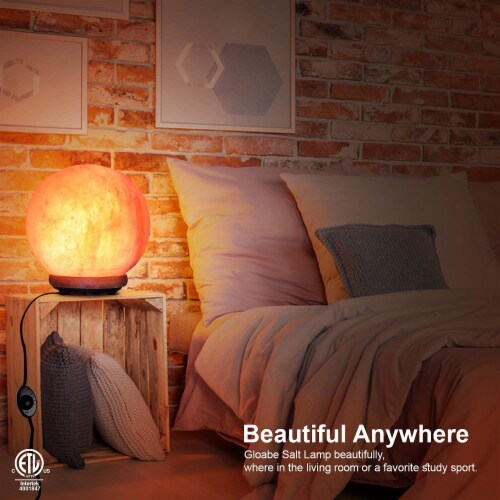 Himalayan Glow Pink Salt Globe Lamp, Hand Carved Salt Crystal Lamp with Dimmer | 9-11 lbs Perspective: left