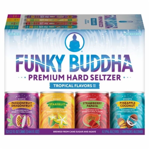 Funky Buddha Premium Hard Seltzer Tropical Variety Pack Perspective: left