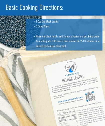 Clear Creek Black Beluga Lentils, 4 LBS Re-Sealable Kraft Bag Perspective: left