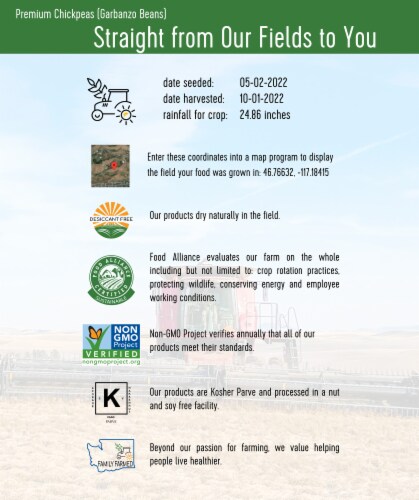 Palouse Brand Chickpeas/Garbanzo Beans, 4 LBS Re-Sealable Bag Perspective: left