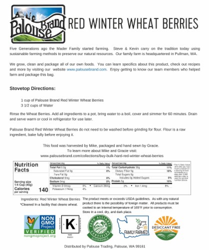 Palouse Brand Hard Red Winter Wheat Berries, 4 LBS Re-Sealable Bag Perspective: left