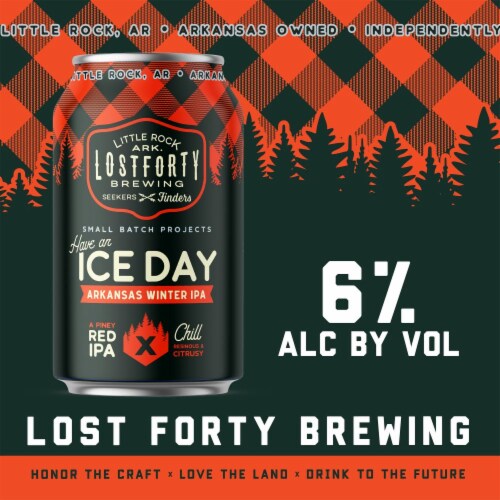 Lost Forty Brewing Ice Day Arkansas Winter IPA Craft Beer Perspective: left