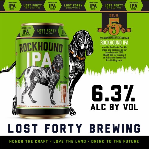Lost Forty Brewing Rockhound IPA Craft Beer Perspective: left