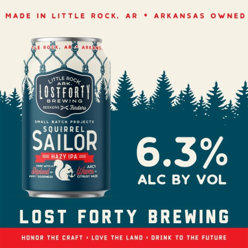 Lost Forty Brewing Squirrel Sailor Hazy IPA Craft Beer Perspective: left