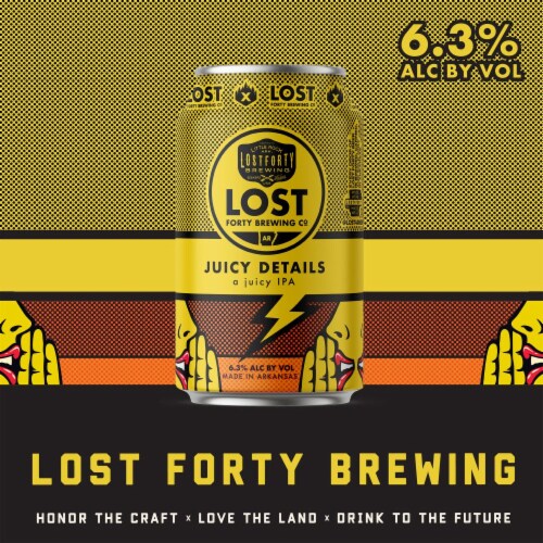 Lost Forty Brewing Juicy Details IPA Craft Beer Perspective: left