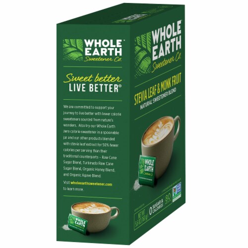 Whole Earth® Stevia Leaf & Monk Fruit Plant-Based Sweetener Packets Perspective: left