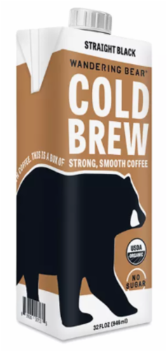 Wandering Bear Organic Straight Black Cold Brew Ready to Drink Coffee Perspective: left
