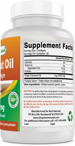 Best Naturals Extra Virgin Coconut Oil 1000 mg Softgel, 180 Count Perspective: left