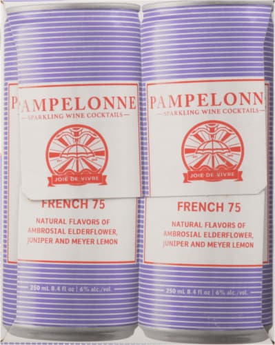 Pampelonne French 75 Sparkling Wine Cocktail 4 Cans Perspective: left