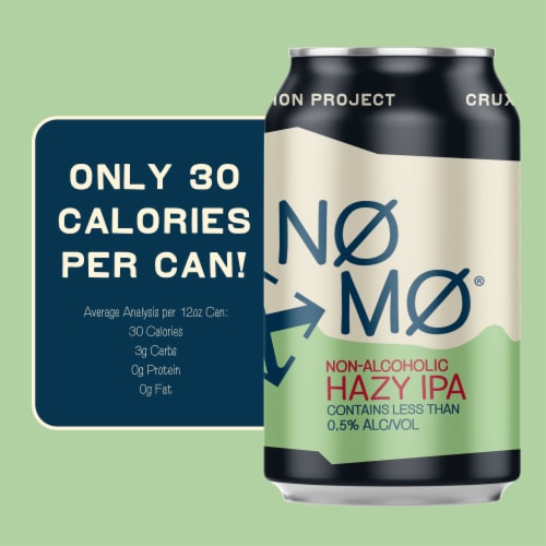 NØ MØ Non-Alcoholic Sunset Summit Hazy IPA Craft Beer Perspective: left