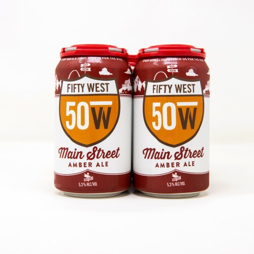Fifty West Brewing Main Street Amber Ale Beer Perspective: left