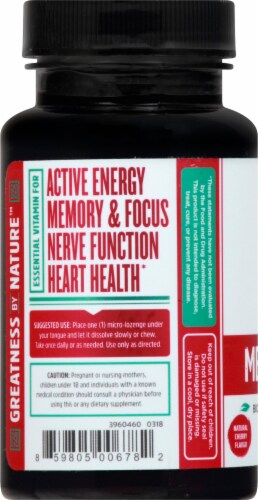 Zhou Methyl B-12 Natural Cherry Flavor Dietary Supplement Micro Lozenges Perspective: left