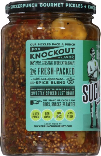 Suckerpunch™ Sweet Spiced Bread N' Butter Chips Gourmet Pickles Perspective: left