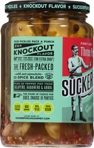 Suckerpunch Gourmet 3-Pepper Fire Pickle Spears Perspective: left