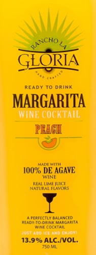 Rancho La Gloria Peach Margarita Wine Ready to Drink Cocktail Single Bottle Perspective: left