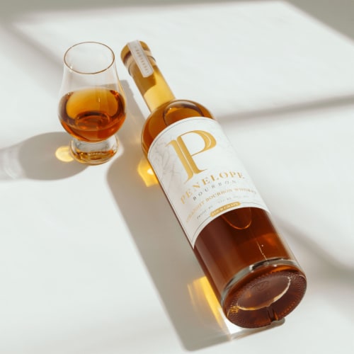 Penelope Straight Four Grain Bourbon Whiskey Perspective: left