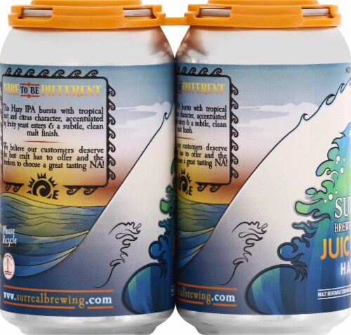 Surreal Brewing Company Non-Alcoholic Juicy Mavs Hazy IPA Perspective: left