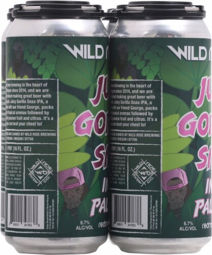 Wild Ride Brewing® Juicy Gorilla Snax India Pale Ale Beer Perspective: left
