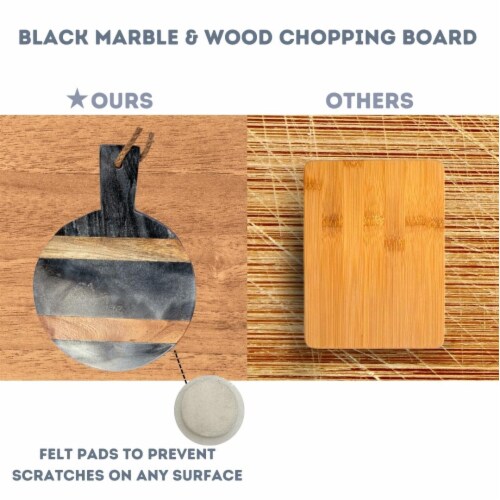 11 x 8 Black Marble and Wood Accent Charcuterie Board with Handle, 1 PC ...
