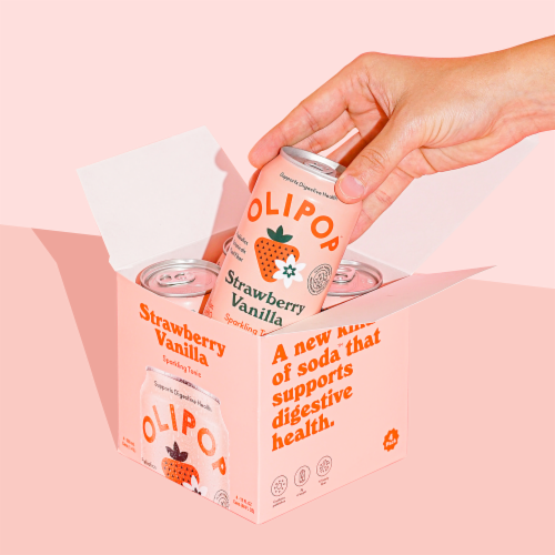 Olipop® Strawberry Vanilla Soda Cans Perspective: left