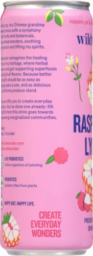 Wildwonder® Raspberry Lychee Prebiotic + Probiotic Sparkling Drink Single Can Perspective: left