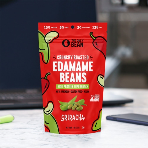 Crunchy Roasted Edamame (Sriracha) - Healthy Snacks, Keto Protein Gluten-Free & Vegan (3 Pk) Perspective: left