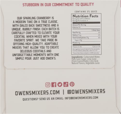 Owen's Craft Mixers Sparkling Cranberry Non Alcoholic Cocktail Mixer Perspective: left