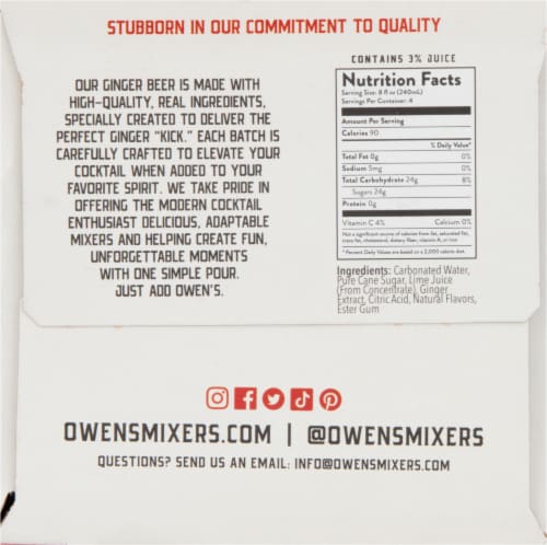 Owen's Ginger Beer Non-Alcoholic Cocktail Mixers Perspective: left