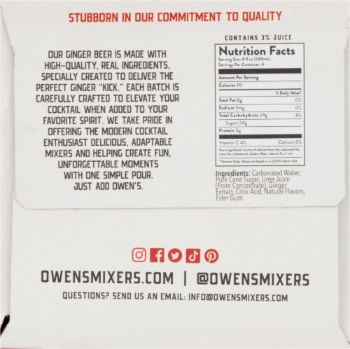Owen's Ginger Beer Non-Alcoholic Cocktail Mixers Perspective: left